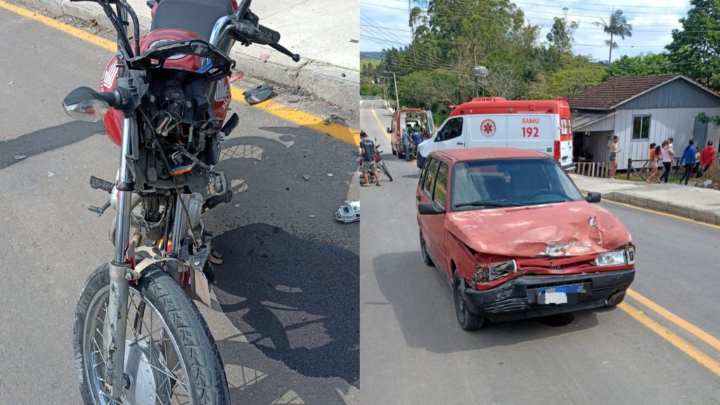 Em Rio do Sul, acidente entre 3 veículos deixa motociclista com fratura exposta 