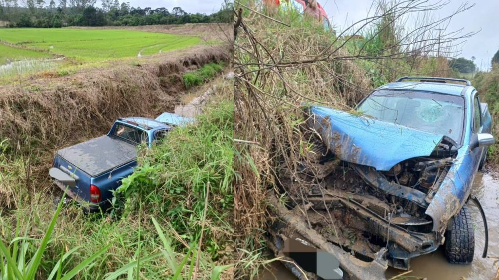 Em Benedito Novo, condutora fica ferida após veículo sair da pista e cair em córrego