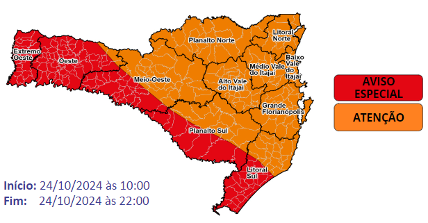 Santa Catarina em alerta para temporais com vendavais e granizo