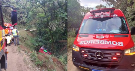 Casal sofre acidente em ribanceira em Benedito Novo; mulher é encaminhada ao hospital