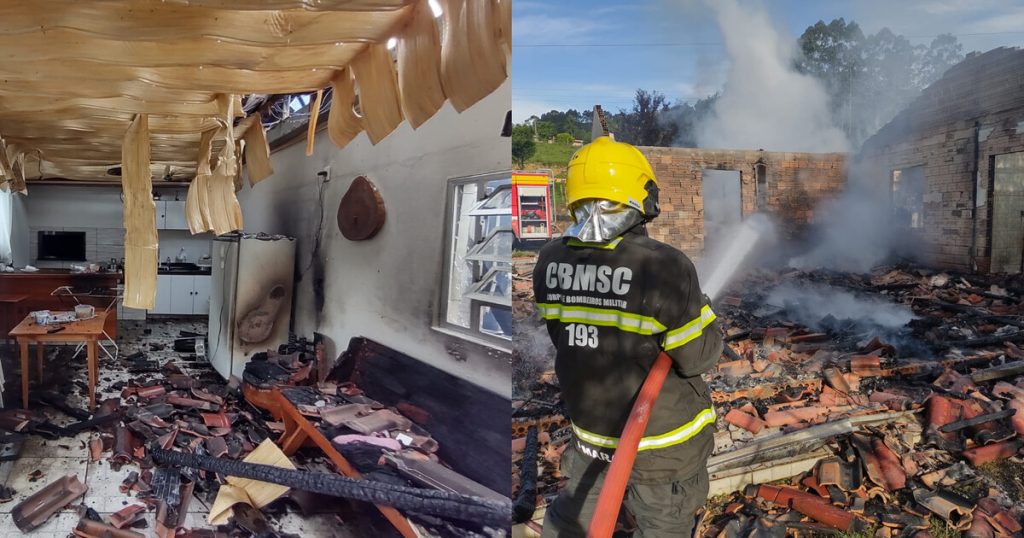 Incêndio destrói residência de 200 m² em Ituporanga; bombeiros controlam as chamas