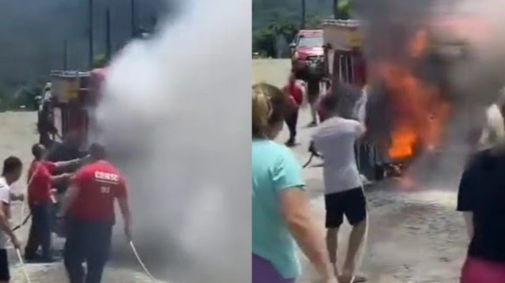 Caminhão dos bombeiros pega fogo durante resgate em Gaspar