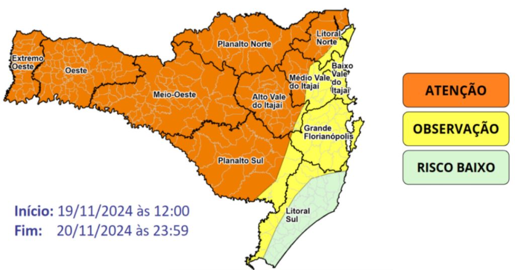 SC em alerta para temporais intensos nesta quarta-feira (20)