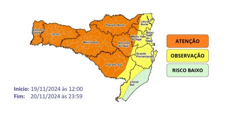 Defesa Civil alerta para chuvas de até 150mm em Santa Catarina ao longo da semana