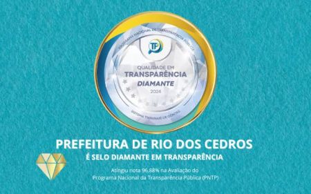 Rio dos Cedros recebe Selo Diamante de Transparência Pública