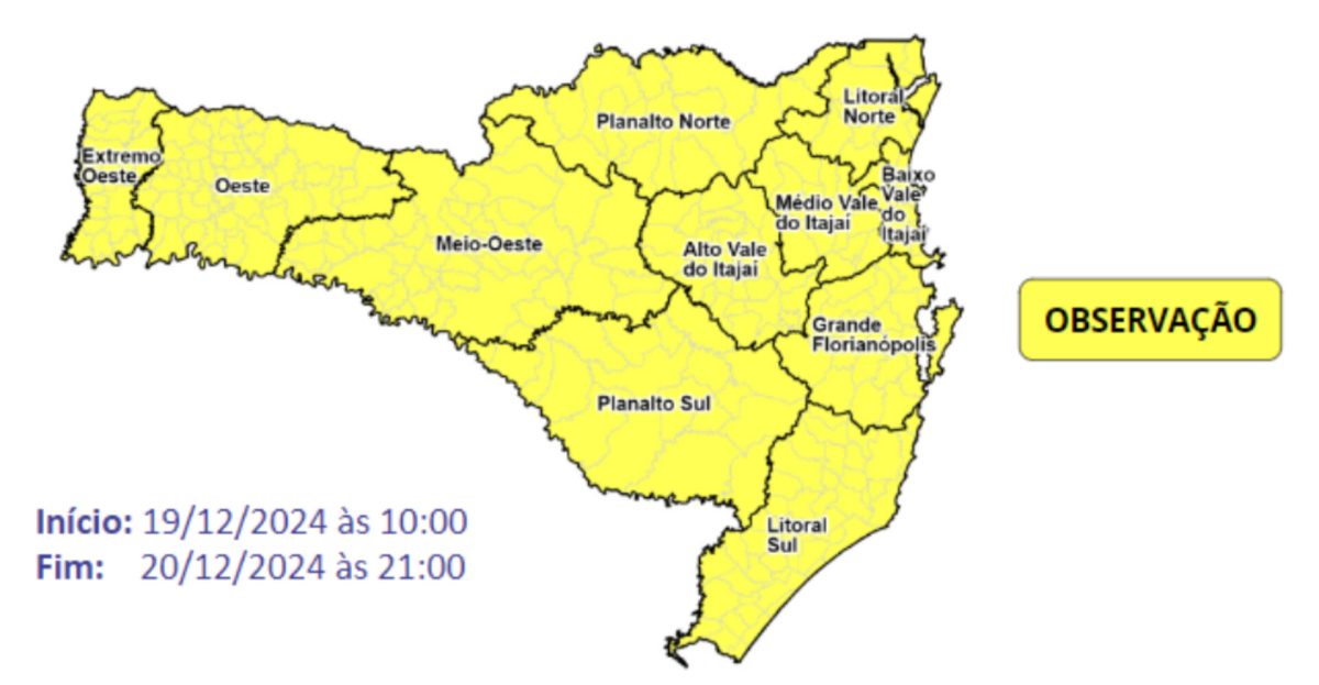 Santa Catarina em alerta: temporais avançam pelo estado na quinta-feira