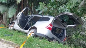 Após sair de pista em Blumenau, mulher colide contra vegetação e fica inconsciente