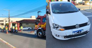 Colisão entre carro e moto deixa motorista e garupa feridos em Gaspar