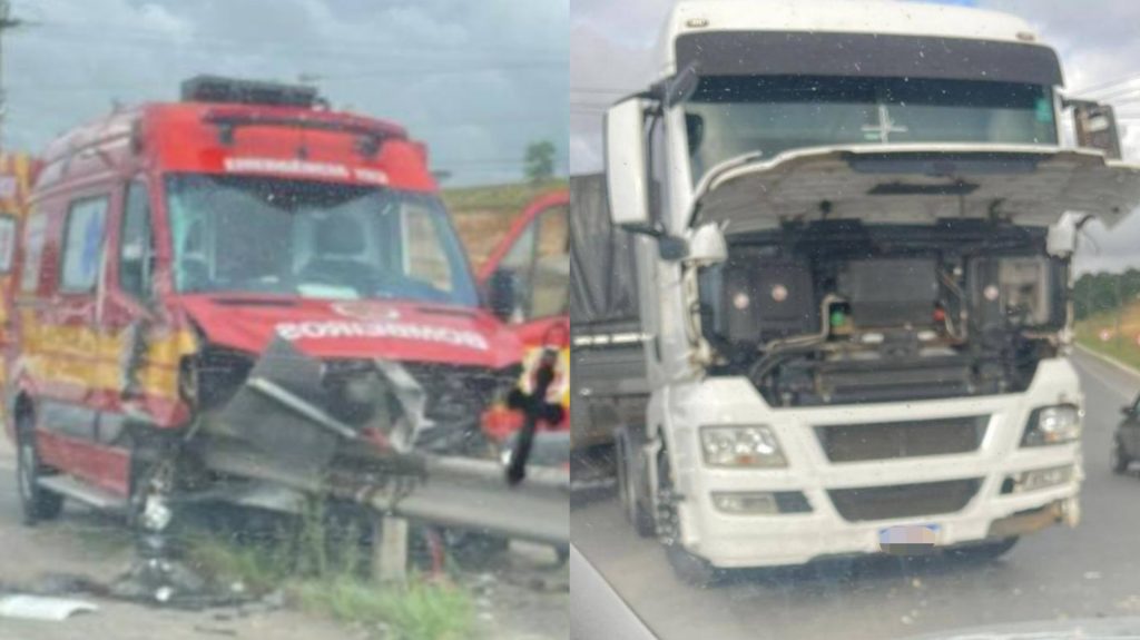 Viatura dos bombeiros colide contra caminhão na BR-470 em Pouso Redondo