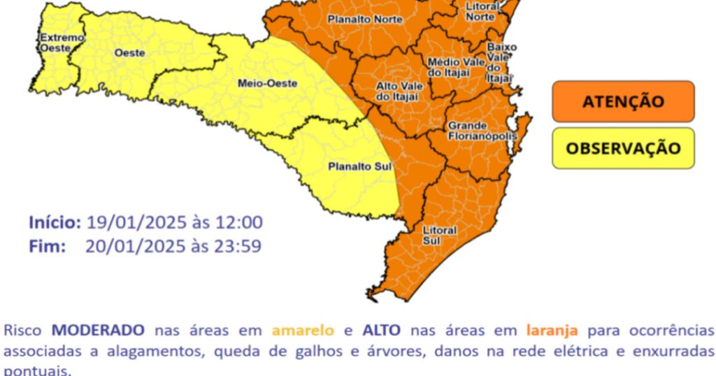 Chuva forte retorna a SC com alerta para temporais entre este domingo e segunda