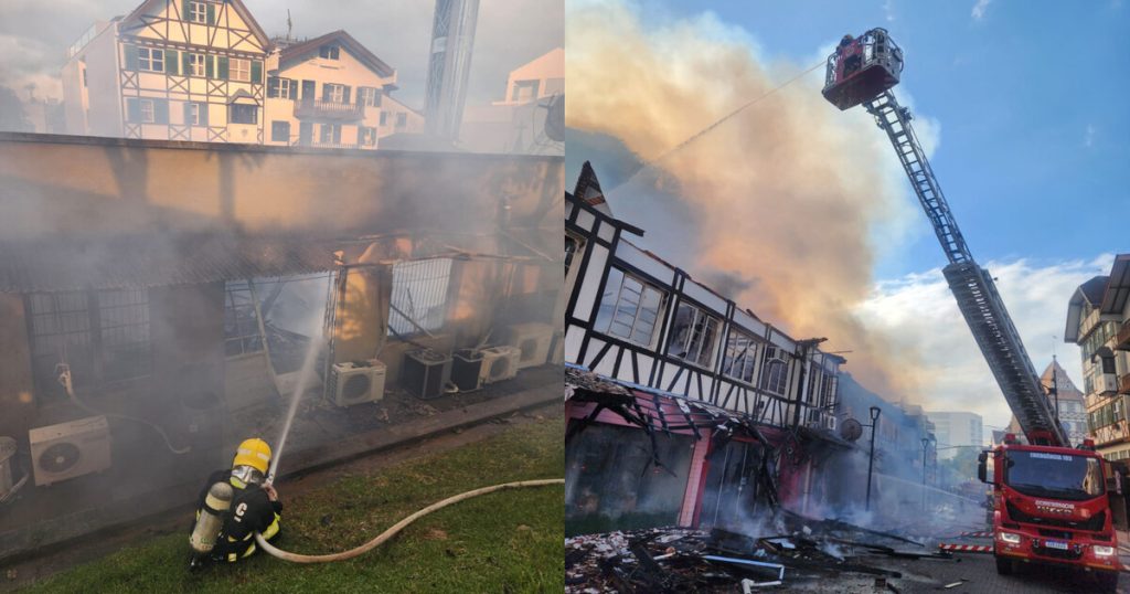 Incêndio destrói complexo de lojas em Blumenau e combate dura mais de 7 horas