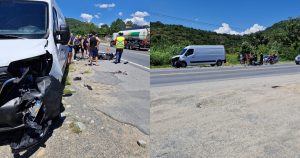 Acidente entre carro e moto deixa trânsito lento e três feridos na BR-470 em Indaial