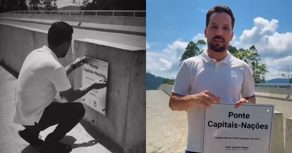 Após polêmica, ex-prefeito de Timbó remove a placa de inauguração da ponte Capitais-Nações