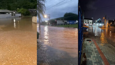 Várias ruas de Timbó ficam alagadas após temporal