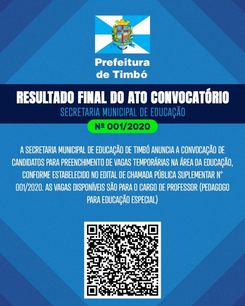 Timbó divulga resultado final para contratação temporária de professores