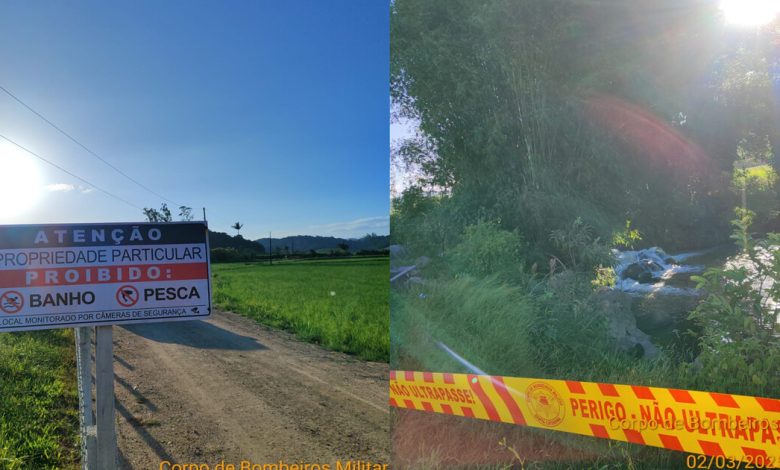 Adolescente de 15 anos morre afogado em ribeirão onde é proibido banho em Gaspar