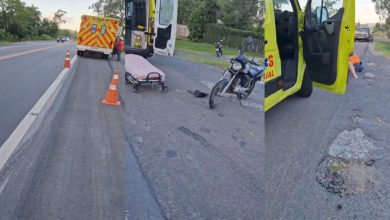 Acidente de moto na BR-470 em Indaial deixa duas pessoas feridas