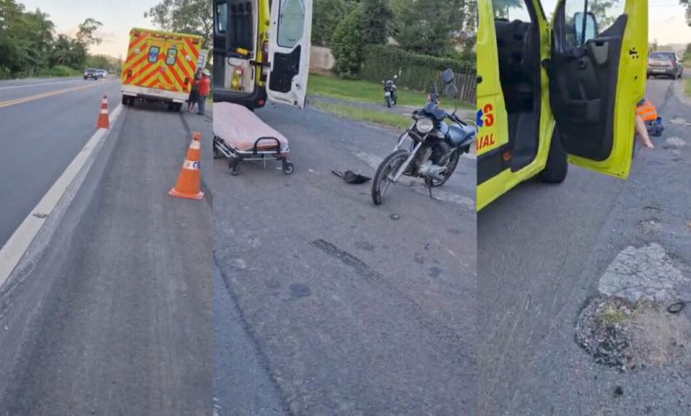 Acidente de moto na BR-470 em Indaial deixa duas pessoas feridas