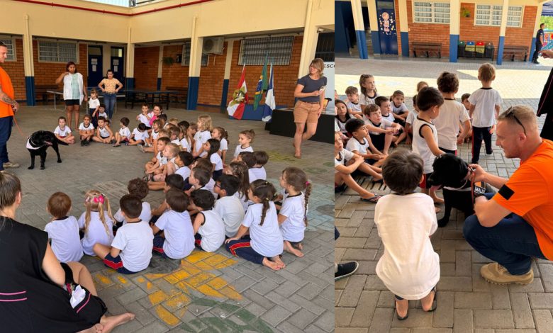Cachorra Malu leva educação e segurança às crianças em projeto da Defesa Civil de Timbó