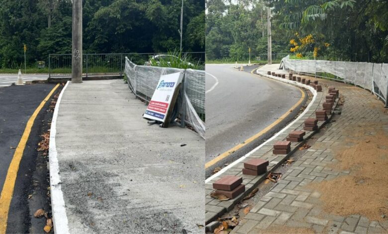 Obra na Rua Nicarágua, em Timbó: empresa falhou na curvatura da rua e fez piso tátil do lado errado