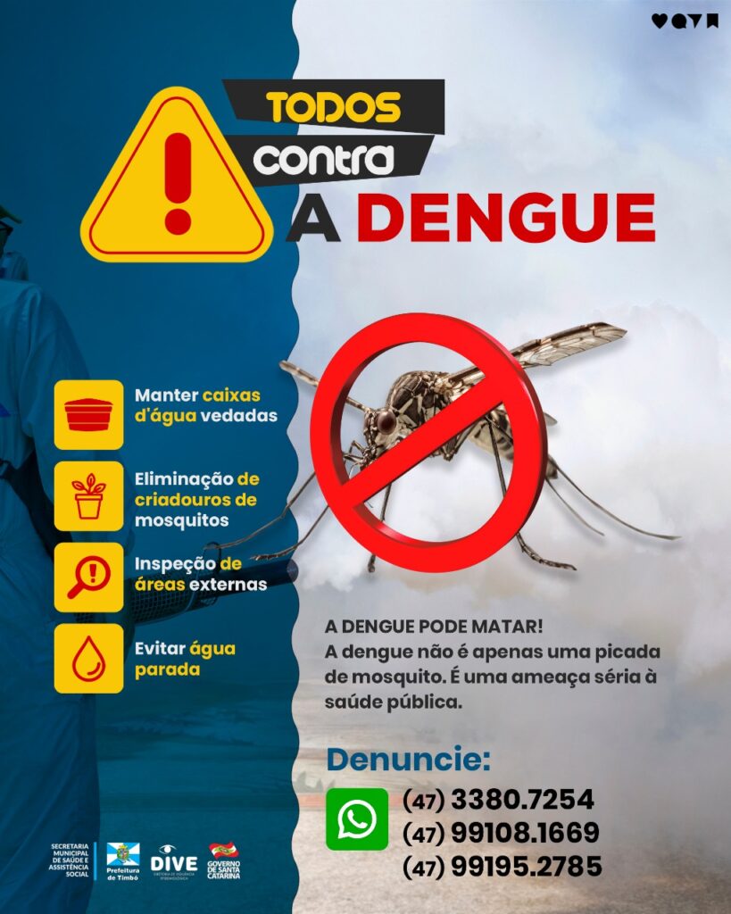 Casos de dengue diminuem em Timbó, mas Vigilância Epidemiológica pede atenção da população
