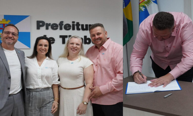 Cerimônia marca a transmissão de cargo da Prefeitura de Timbó, de Flávio Buzzi para Rangel Bonatti