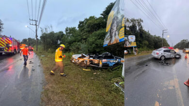 Acidente deixa vítima presa às ferragens na divisa de Indaial com Timbó, no bairro Mulde