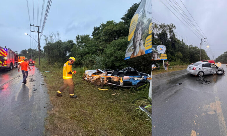 Acidente deixa vítima presa às ferragens na divisa de Indaial com Timbó, no bairro Mulde