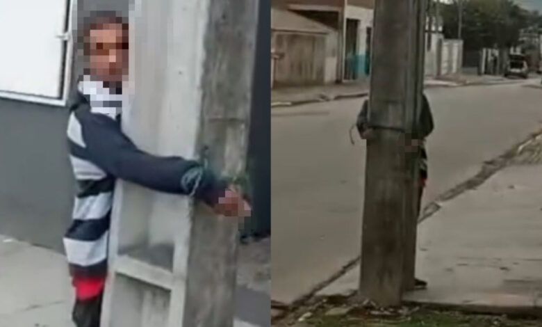Suspeito de furto é amarrado em poste e agredido por moradores em Itajaí