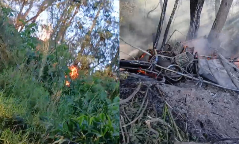 Imagens mostram destroços e fogo após queda de balão em Praia Grande
