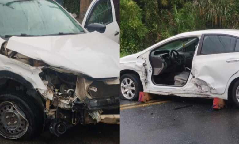 Motorista fica presa no carro após colisão em Pomerode; a passageira também sofreu ferimentos