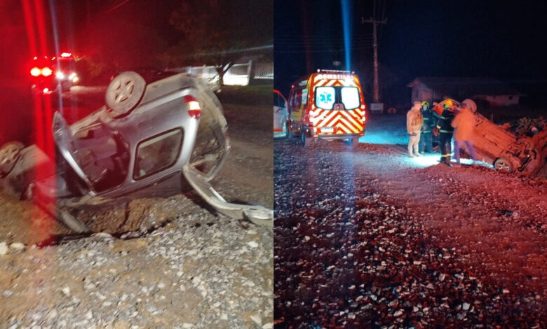 Motorista fica encarcerado após capotar com veículo em Ituporanga