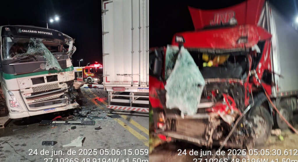 Colisão frontal entre dois caminhões deixa feridos em Brusque