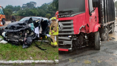 Motorista fica preso às ferragens após colisão frontal, em Apiúna