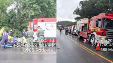 Motociclista tem perna arrancada após colidir com caminhão em Brusque