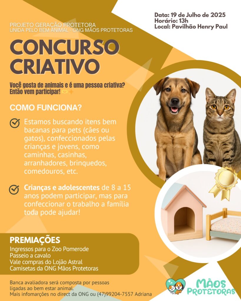 ONG de Timbó promove concurso para crianças e jovens em prol dos animais
