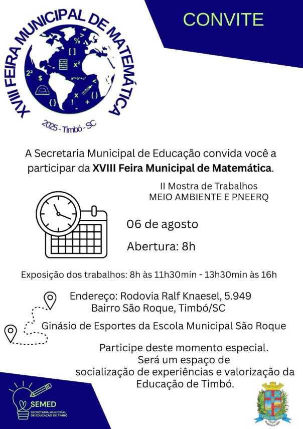 Timbó promove Feira Municipal de Matemática com foco em inovação e aprendizado