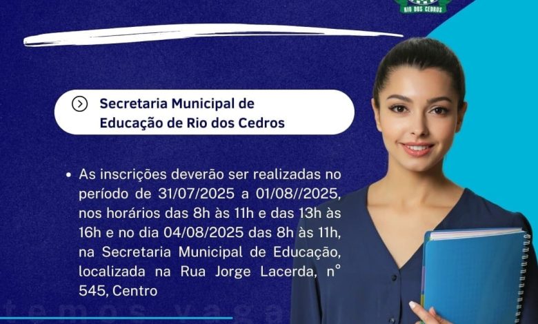 Educação em foco: Rio dos Cedros abre seleção para formadores do ProLEEI