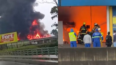 Incêndio de grandes proporções destrói centro de distribuição, em Indaial