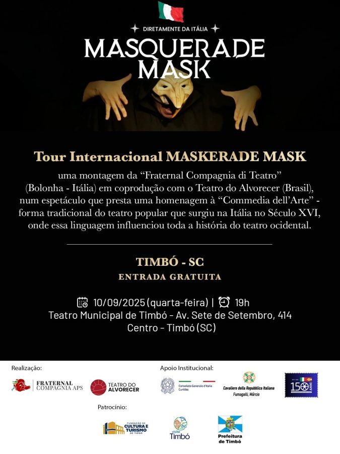 Espetáculo italiano “Masquerade Mask” chega a Timbó em setembro