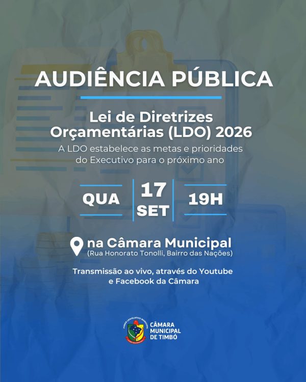 Timbó abre Audiência Pública para definir prioridades do orçamento 2026