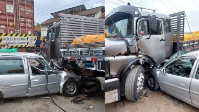 Grave acidente com carro e dois caminhões deixa feridos na BR-470 em Rodeio