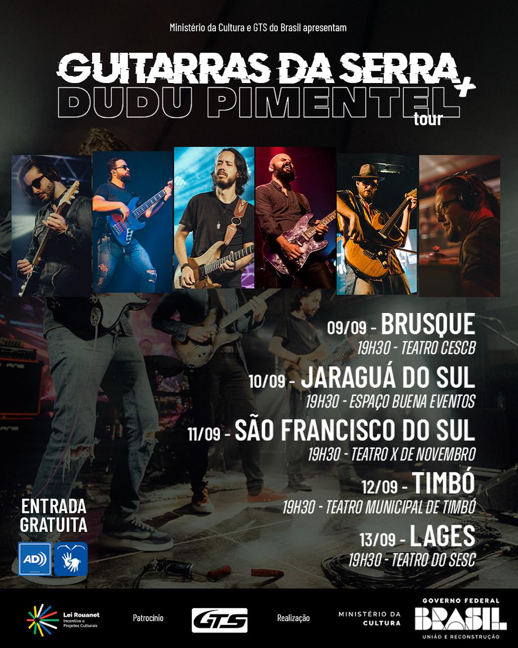 Timbó recebe turnê do Coletivo Guitarras da Serra com participação especial de Dudu Pimentel