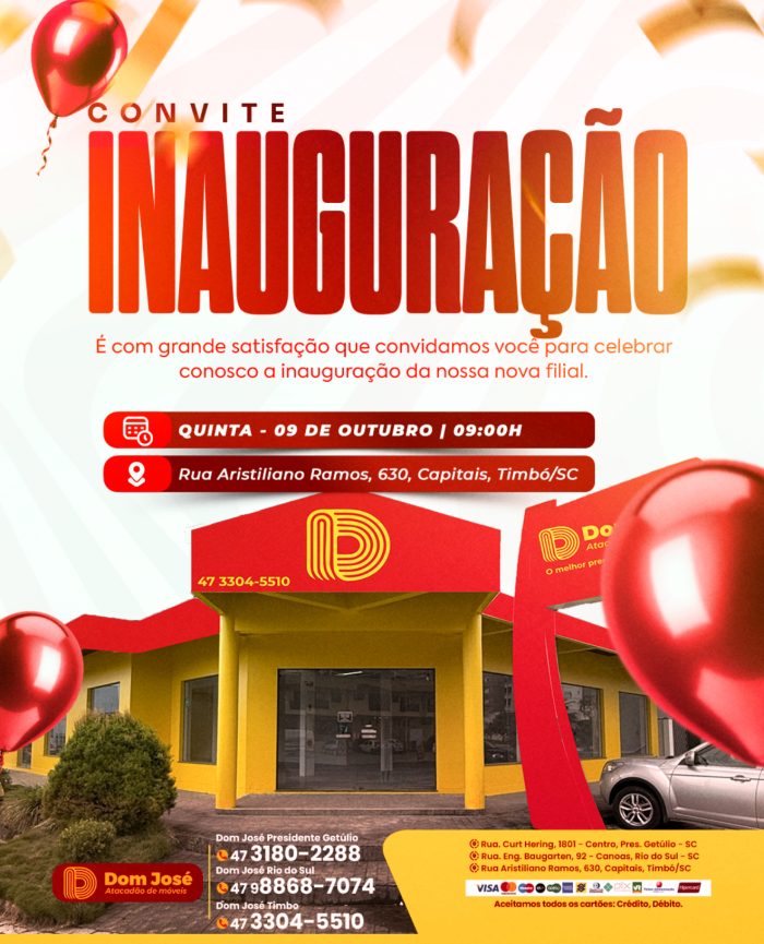 Dom José Atacadão de Móveis inaugura filial em Timbó com ofertas especiais e promessa de menor preço