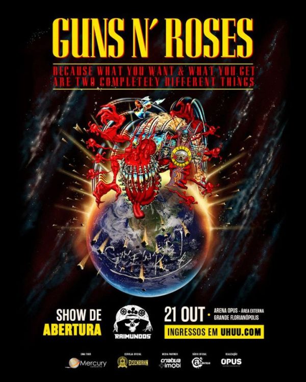 Guns N’ Roses abre turnê brasileira em Santa Catarina com show histórico na Arena Opus, na Grande Florianópolis