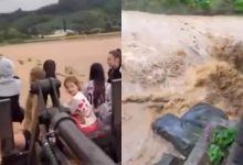 Pai utiliza empilhadeira para salvar filha recém-operada e mulher grávida em meio a alagamento em Ilhota