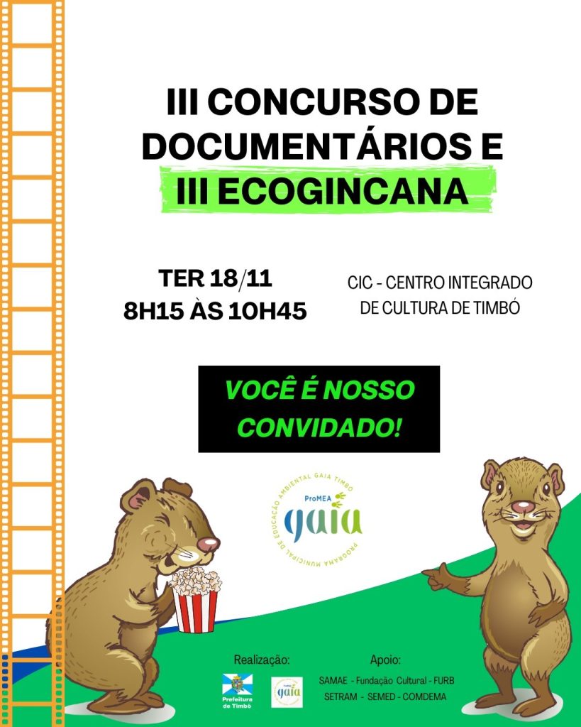 Timbó realiza premiação do III Concurso de Documentários e da III Ecogincana nesta terça-feira