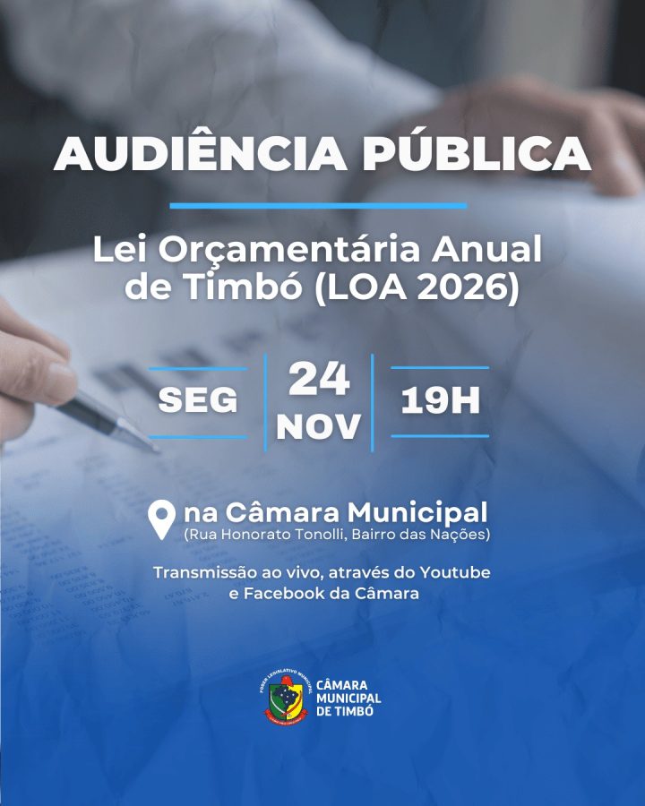 Audiência Pública na Câmara de Timbó debate orçamento municipal de 2026
