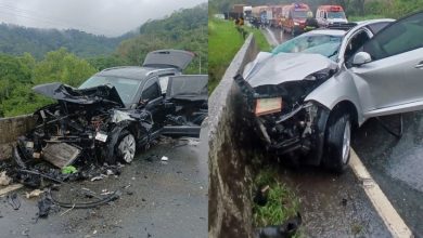 Motorista é arremessado para fora do carro após colisão frontal na BR-470, em Rodeio