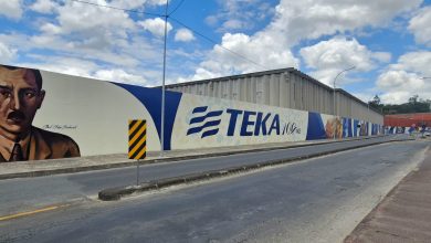 Muro da Teka vira obra de arte e abre celebrações do centenário da empresa em Blumenau